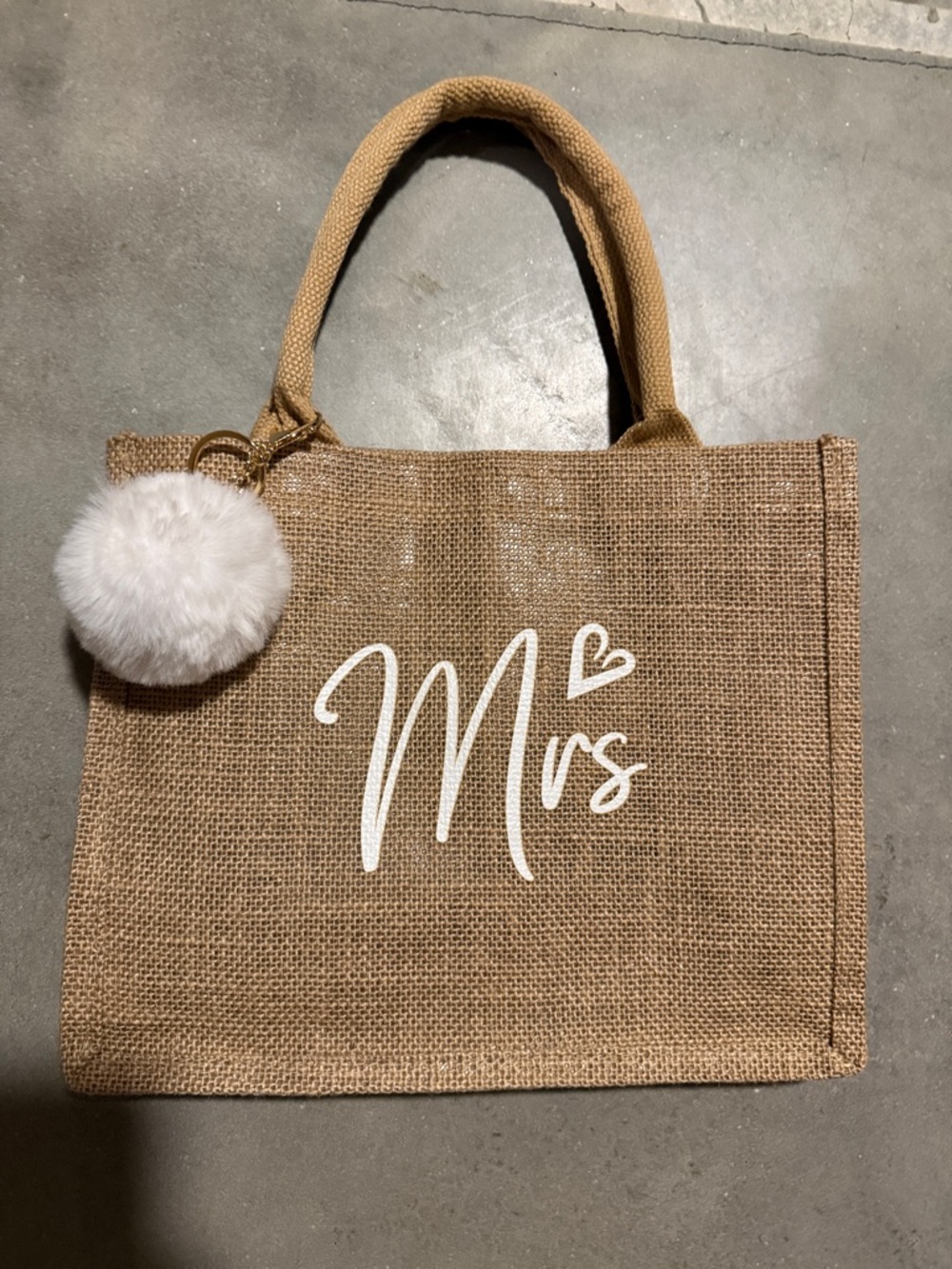 Mrs. Natural Jute Tote Bag with White Pom Pom